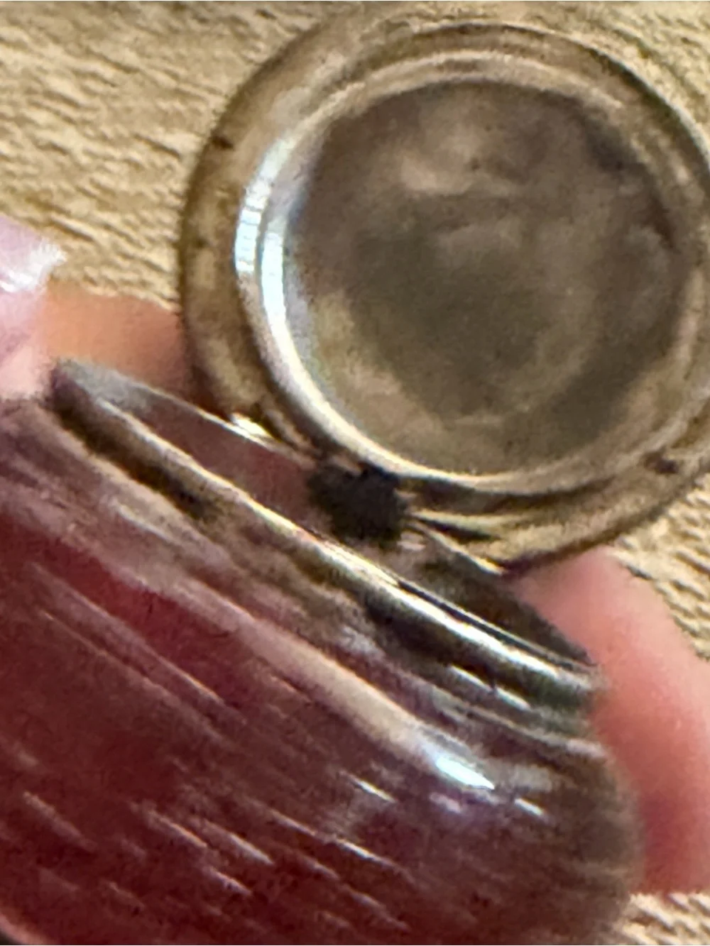 Antique  snuff or pill box snuff jar Red glass silver ornate metal